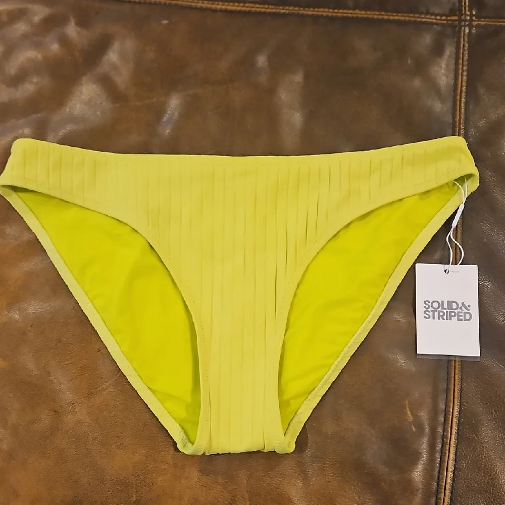 SOLID &‎ STRIPED The Elle Ribbed Bikini Bottom: Chartreuse: Size- Large